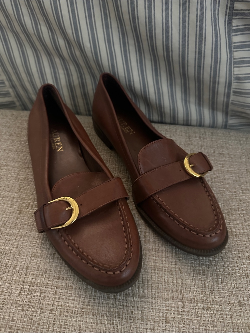 Lauren Ralph Lauren Brown Leather Loafers with Gold Buckle